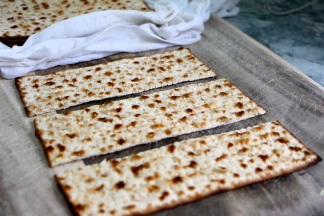 cutting soft matzah into three