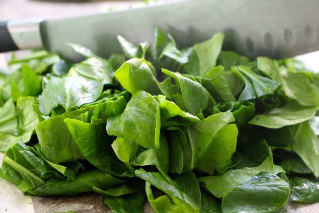 cutting spinach