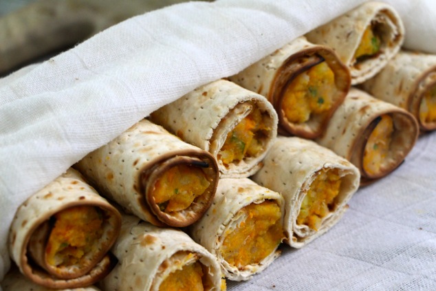 matzah eggrolls in damped towel