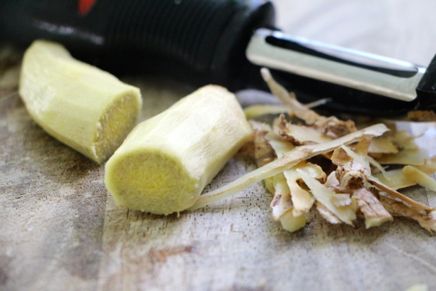 peeling ginger root