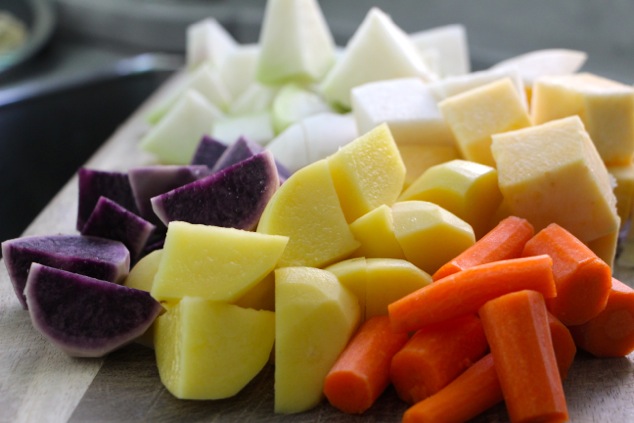 root vegetables cut up