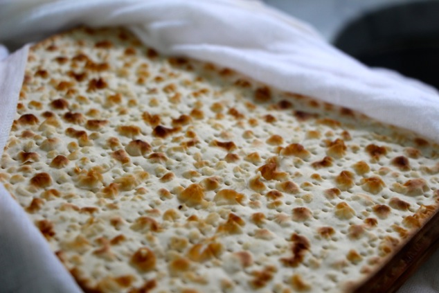 wet matzahs in kitchen towel