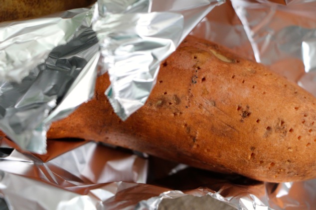 wrapping sweet potato in aluminum foil