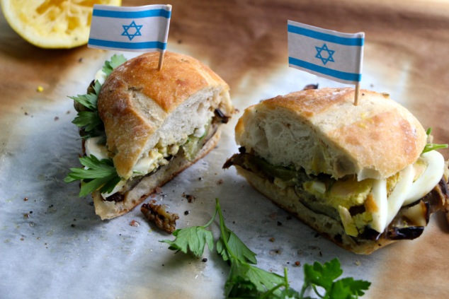 sabich sandwich with Israeli flags