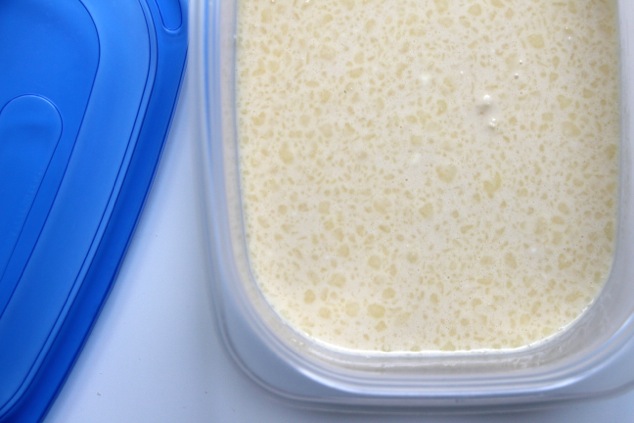 crepe batter in a container