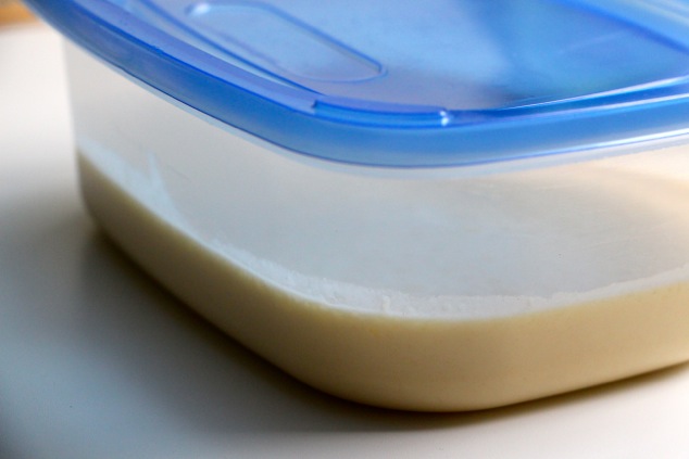 crepe batter in a sealed container