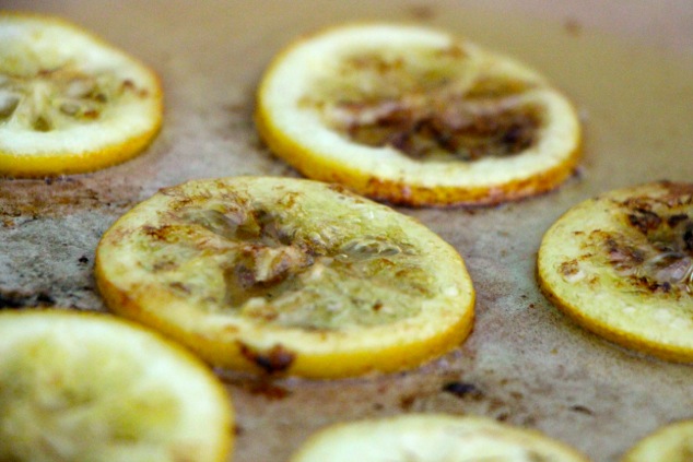 frying lemon slices up close