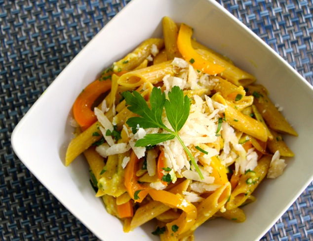 pasta in a bowl from above