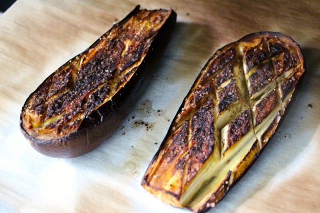 roasted eggplant ready on a tray