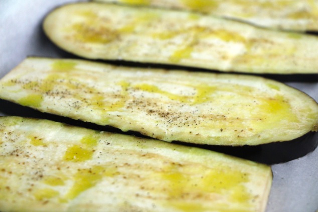 eggplant slices with olive oil up close