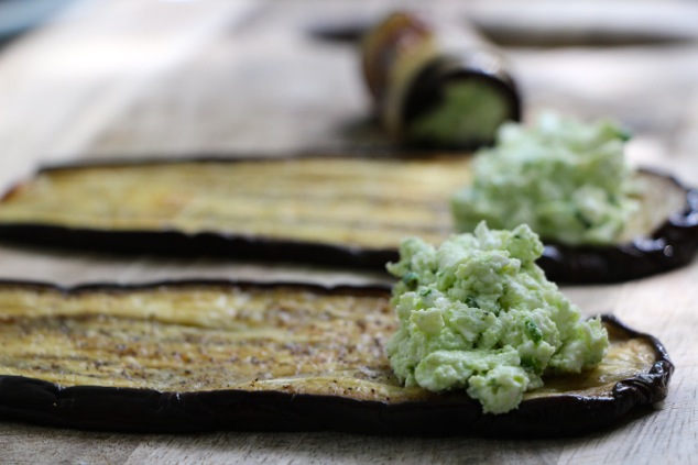 rolling eggplants with cheese filling