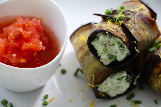 plated rolled eggplants