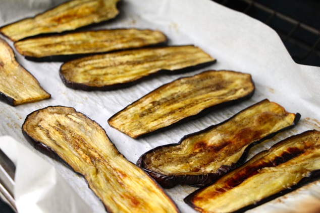 eggplant slices on tray ready