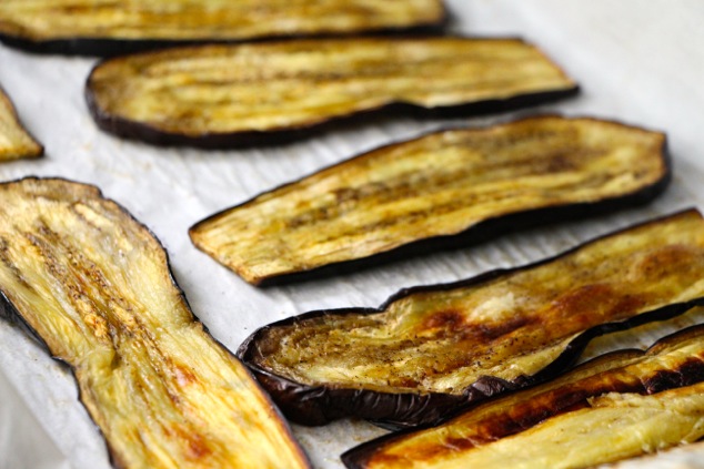 eggplant slices on tray roasted