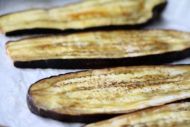 eggplant slices on tray up close