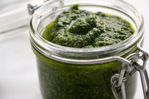 pesto in a jar from the side