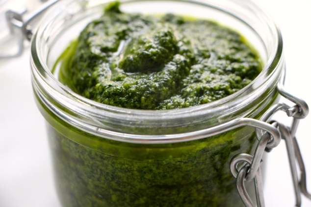 pesto ready up close from side