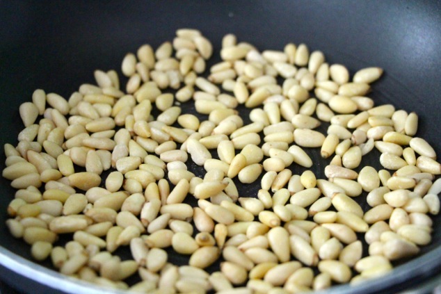 pine nuts in pan