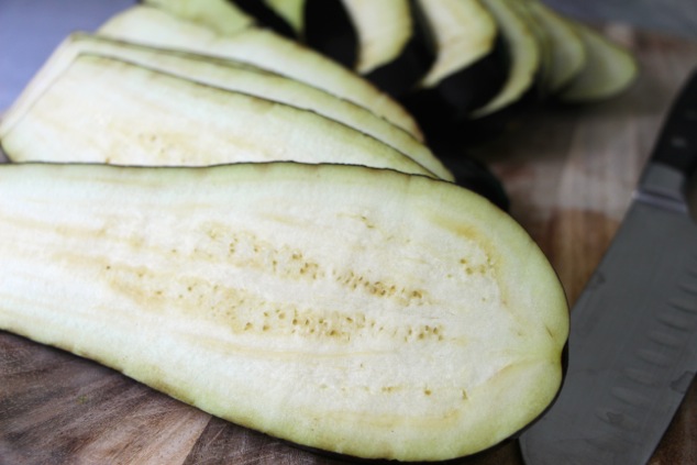 slicing eggplants