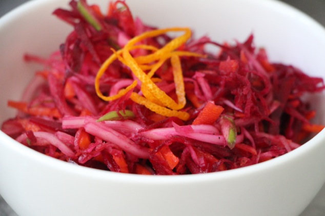 up close beet slaw in bowl