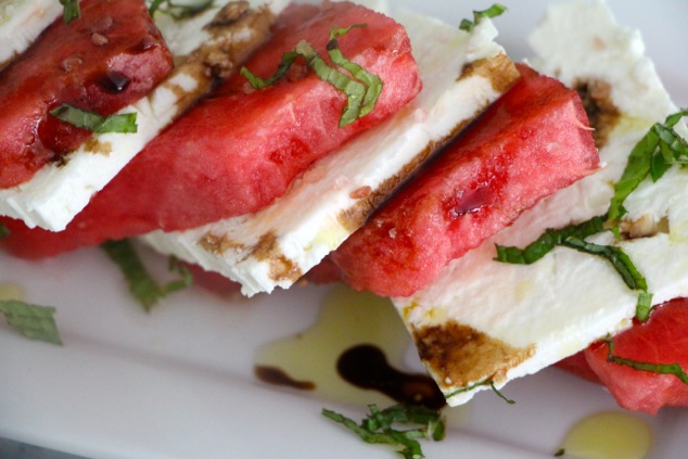 watermelon feta on serving dish