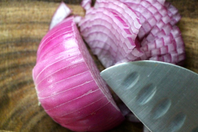chopping purple onion