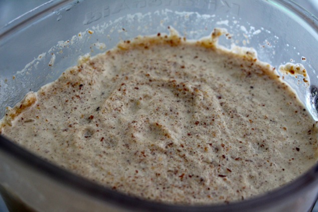 coffee pecan granita in blender close up