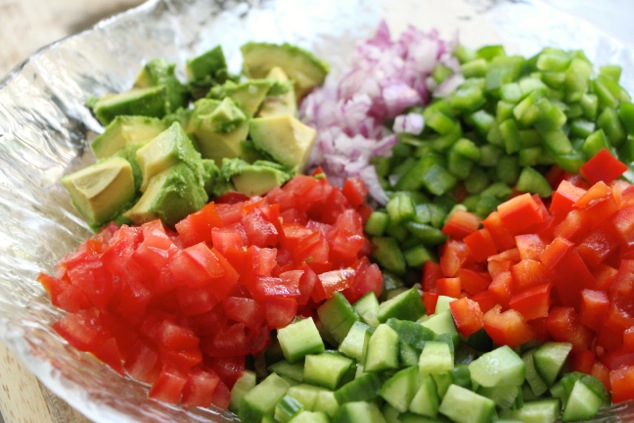 cut up vegetables in a bowl