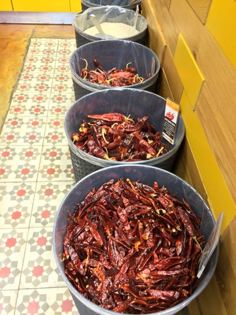 dry peppers in the spice store