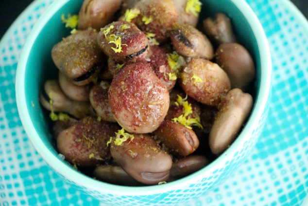 fava beans ready in a bowl up close