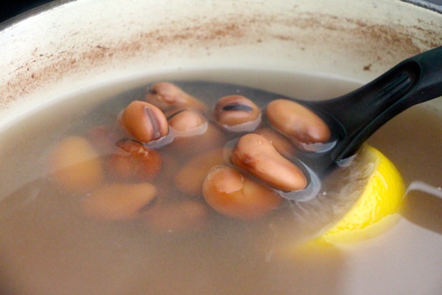 fava beans ready in the pot with lemon