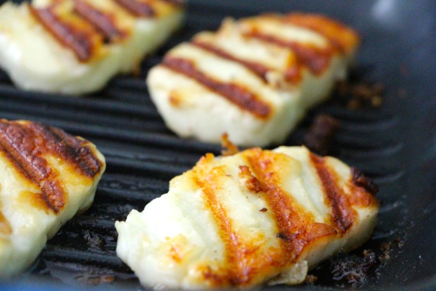 halloumi cheese seared up close