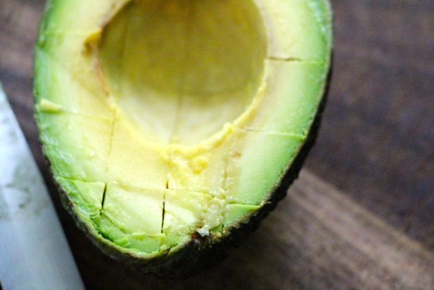 slicing avocado inside