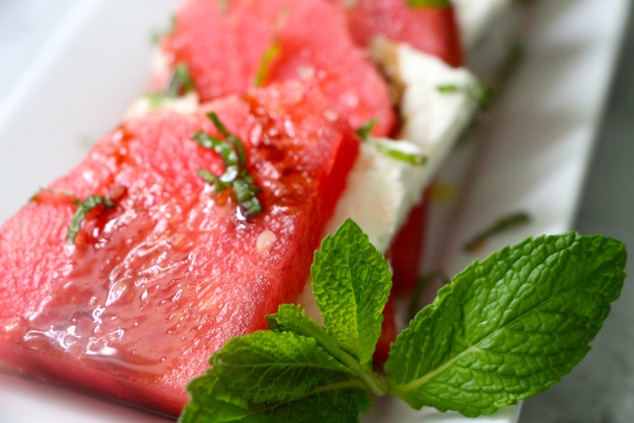 watermelon feta with mint close up