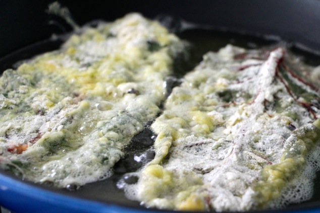 frying coated swiss chard