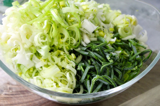 chopped up leek in a bowl