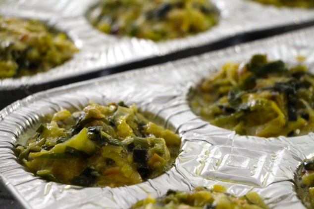 leek mixture in cupcake tray