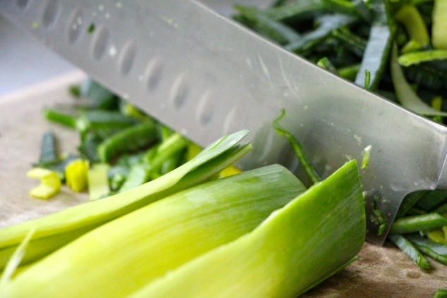 chopping leeks