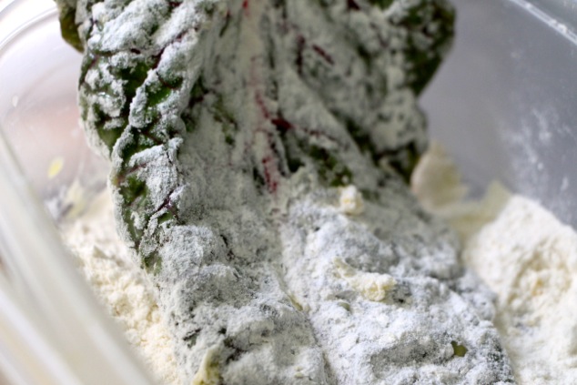 coating swiss chard with flour