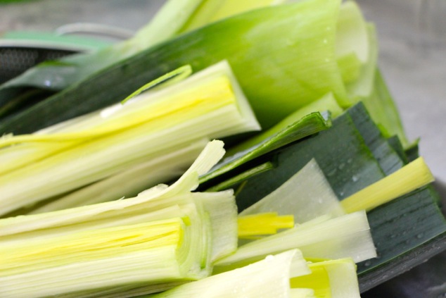leeks cut and washed
