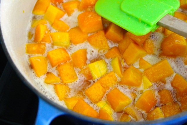 pumpkin cubes and sugar cooking