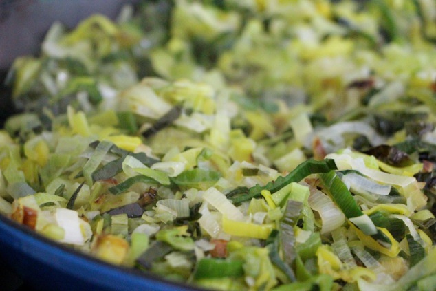 sautéed leeks up close