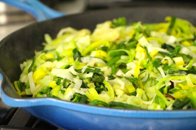 sautéing chopped leeks