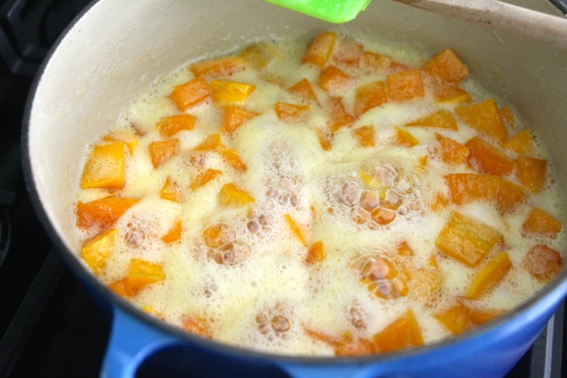 sugar cooking with pumpkin cubes