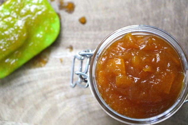 transferring pumpkin jam to jar