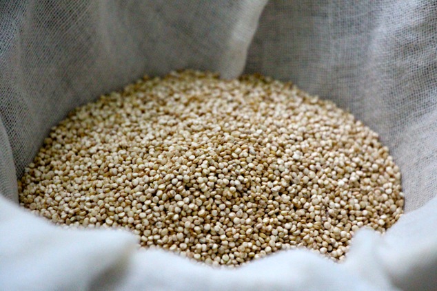 quinoa in cheesecloth