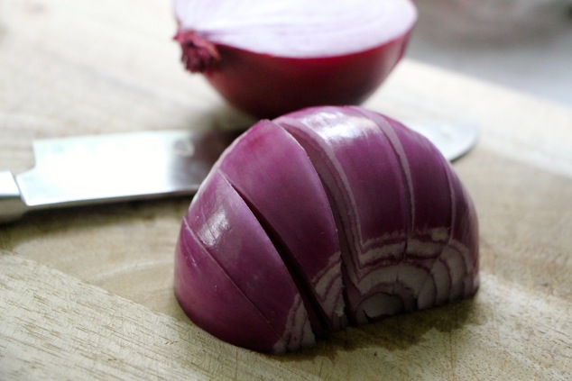 cutting purple onion