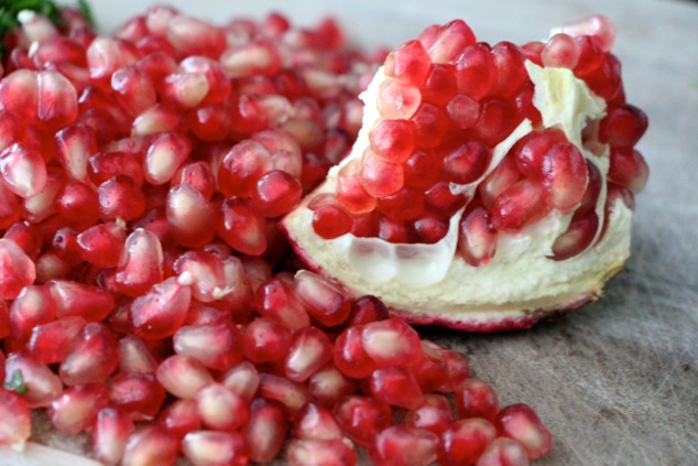 pomegranate seeds up close