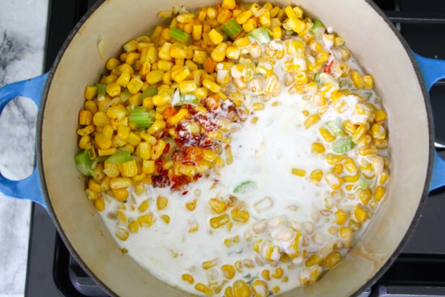 corn-soup-with-sweet-chili-sauce-and-coconut-milk-from-above