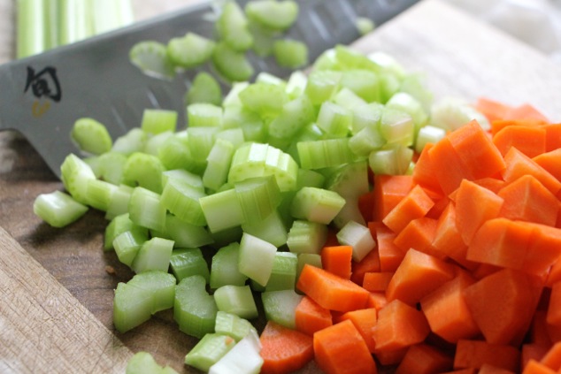 chopped carrots and celery up close